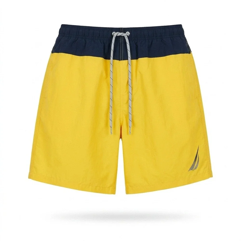 Nautica Swim Trunks Men‎ Large Yellow Blue Board Shorts Nylon Mesh Lined Color